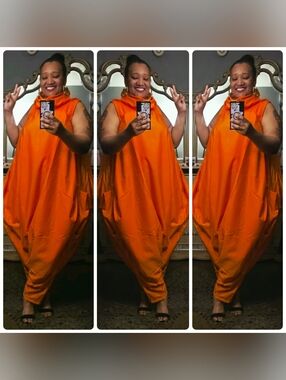 Vibrant Orange Draped Harem Jumpsuit